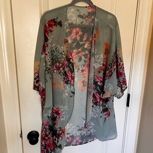 Amazon Floral Kimono with Pink and Orange Accents